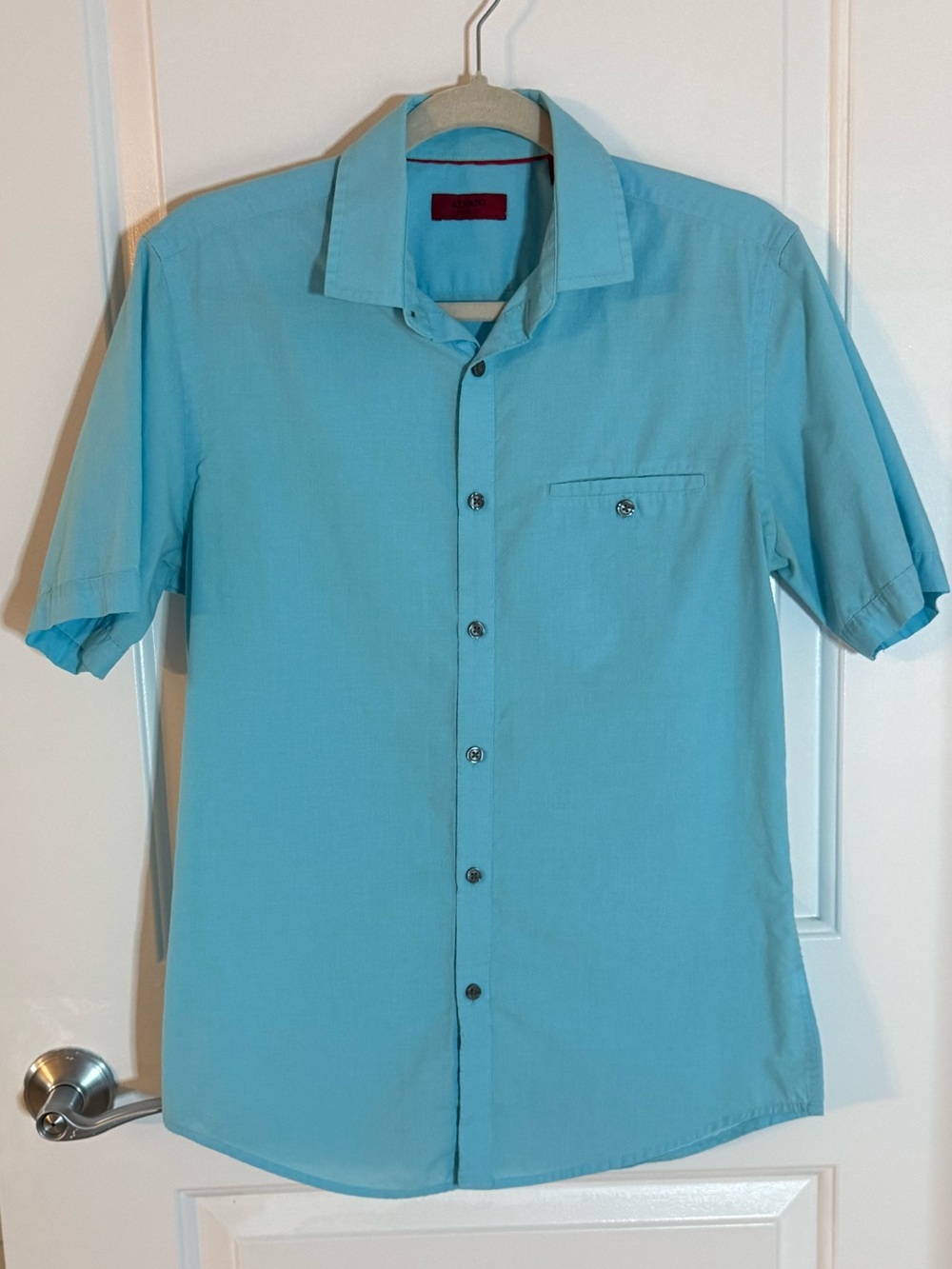 Alfani Men's Casual Short-Sleeve Button-Down Shirt in Aqua Blue